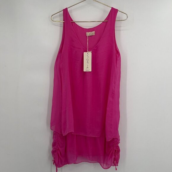 Sofia Made in Italy Tiered Sleeveless Mini Dress – Silk Blend – Hot Pink NWT - Picture 1 of 10
